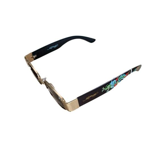 NWT ED HARDY Tattoo Art Sunglasses Dragon Ed-Annunciation BLK BLUE GOLD 100% UV - Picture 15 of 16